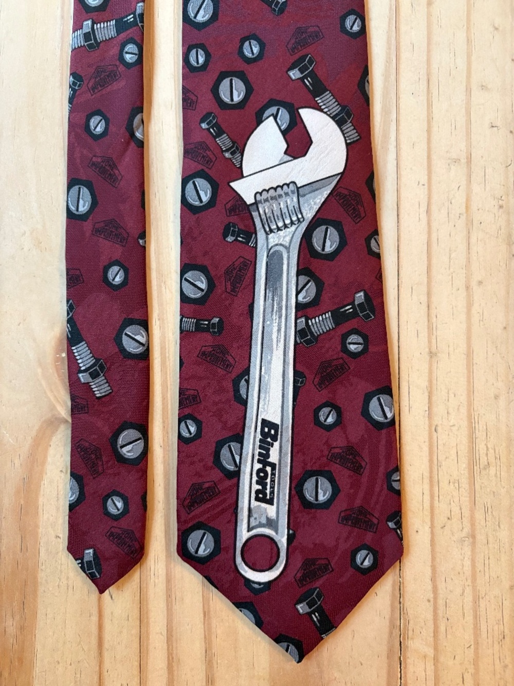 Vintage 90s Home Improvement TV Show Novelty Tie Burgundy Nuts & Bolts Tool Time